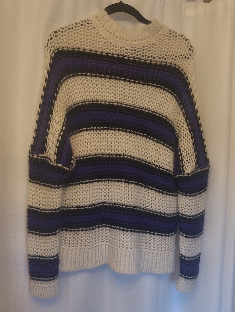 Maje Cream Mohair Blend Sweater with Purple and Black Stripes